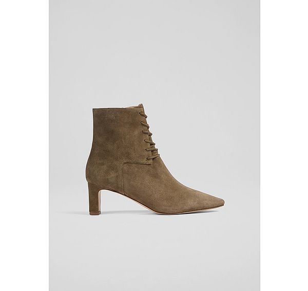 l.k. bennett Betty Khaki Green Lace Up Suede Block Heel Boot