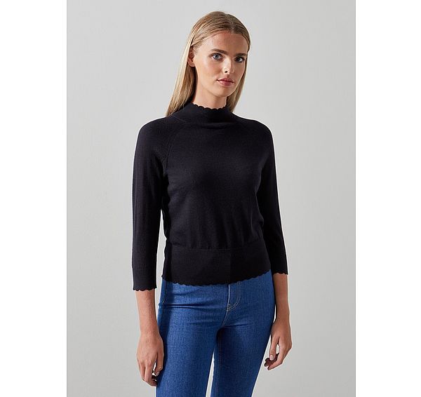 L.k. Bennett Betty Navy Sustainably Sourced Merino Wool Scallop Edge Jumper
