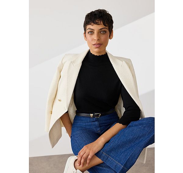 L.k. Bennett Betty Navy Sustainably Sourced Merino Wool Scallop Edge Jumper