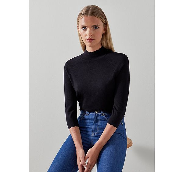 l.k. bennett Betty Navy Sustainably Sourced Merino Wool Scallop Edge Jumper