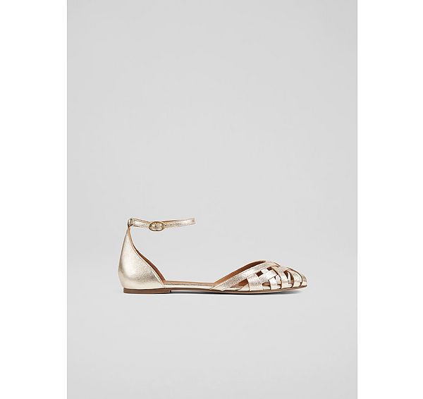 l.k. bennett Bianca Gold Leather Cage-Front Flat Sandals