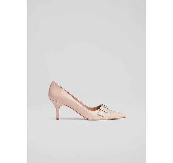 l.k. bennett Billie Beige Crinkle Patent Buckle-Detail Courts