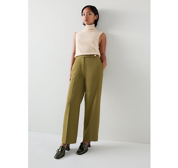 l.k. bennett Billie Petite LENZING™ ECOVERO™ Viscose Olive Tailored Crop Wide Trouser