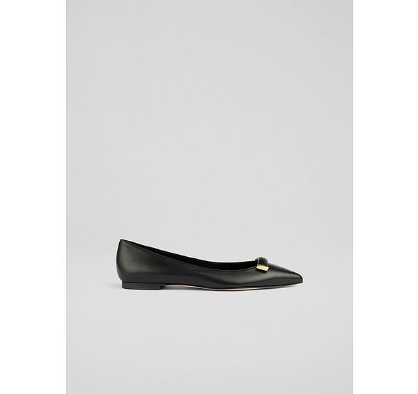 l.k. bennett Blair Black Nappa Leather Bar Trim Flats