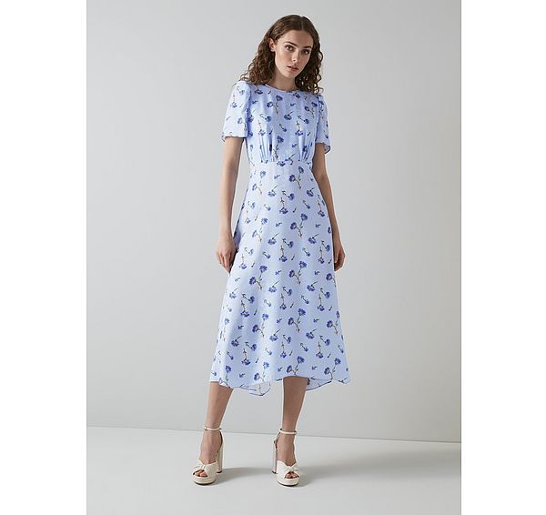 L.k. Bennett Boyd Blue Cornflower Print Silk Midi Dress