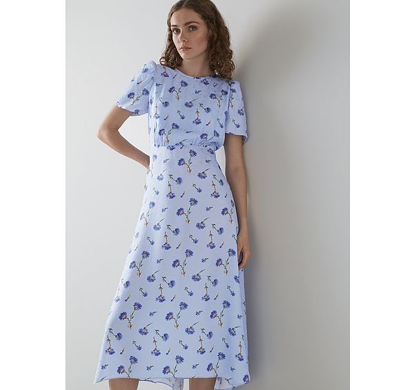 l.k. bennett Boyd Blue Cornflower Print Silk Midi Dress