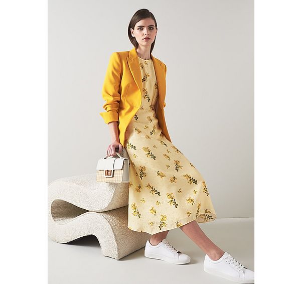 l.k. bennett Boyd Cream Mimosa Print Silk Midi Dress