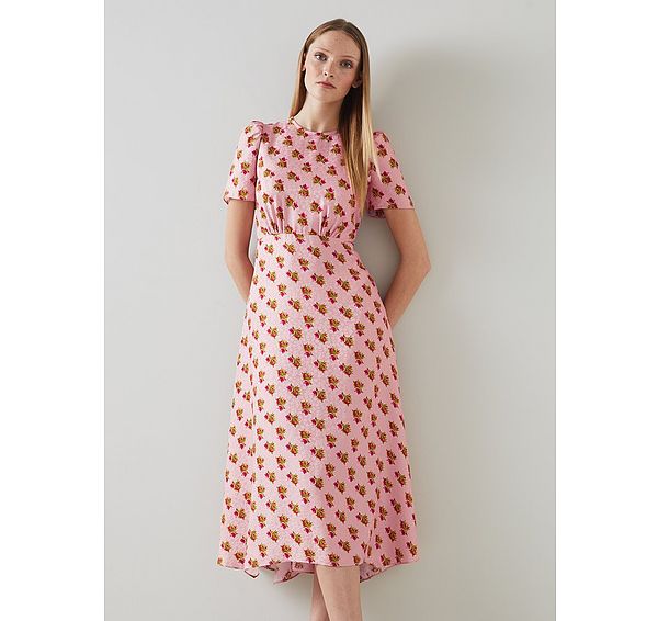 L.k. Bennett Boyd Lilac And Red Cherry Blossom Print Silk Jacquard Dress