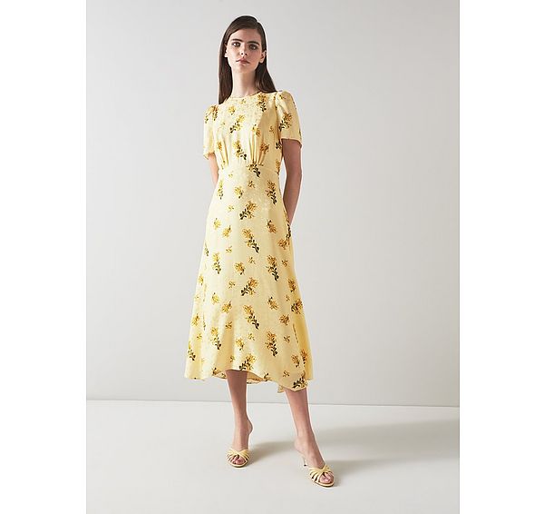 L.k. Bennett Boyd Pink Rosebud Print Silk Midi Dress