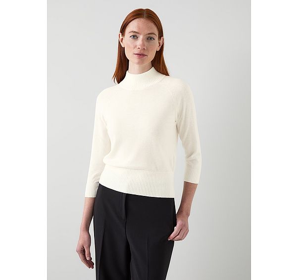 l.k. bennett Brett Cream Merino Wool Turtle Neck 3 Quarter Sleeve Sweater