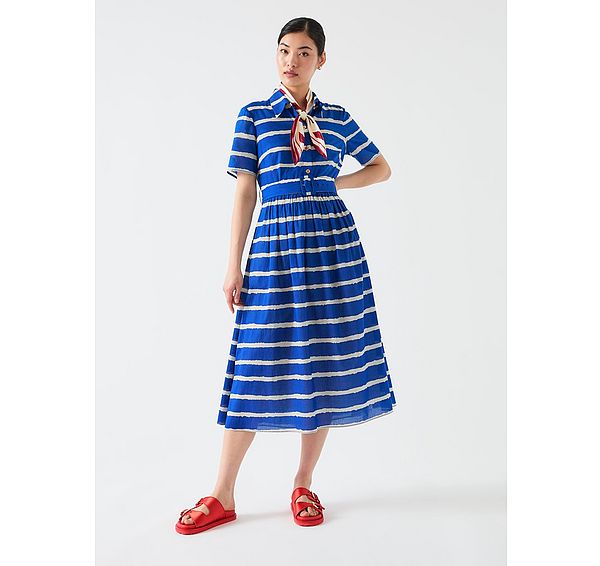 l.k. bennett Brielle Mazarine Blue & Birch Cotton Mazarine Blue & Birch Stripe Voile Shirt Dress
