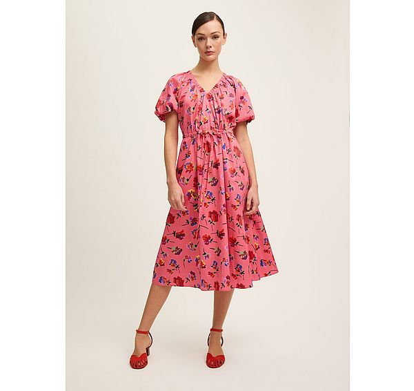 l.k. bennett Brigitte Pink Multi Floral Gather Detail Dress