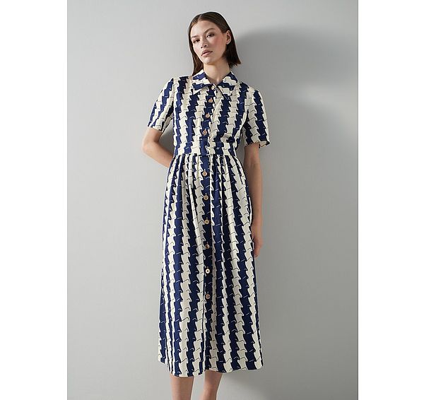 l.k. bennett Calder Navy and Cream Wavy Stripe Shirt Dress