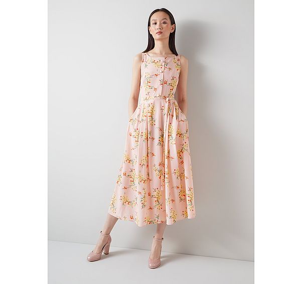 l.k. bennett Callie Pink and Yellow Cherry Blossom Print Silk Dress