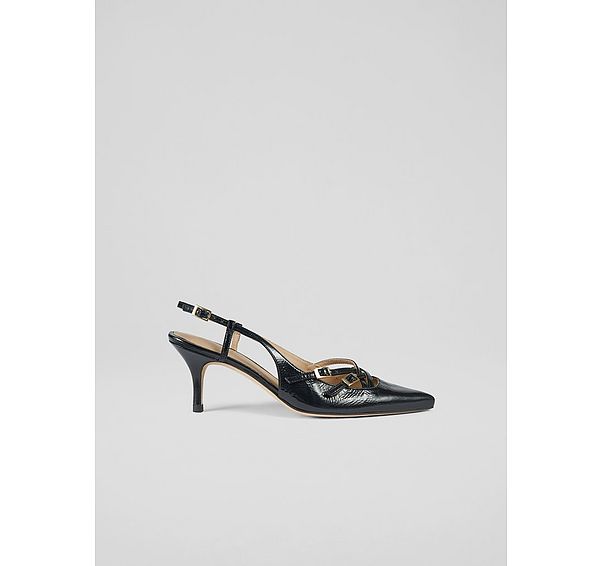 l.k. bennett Caprice Midnight Leather Multi Strap Open Court Shoes