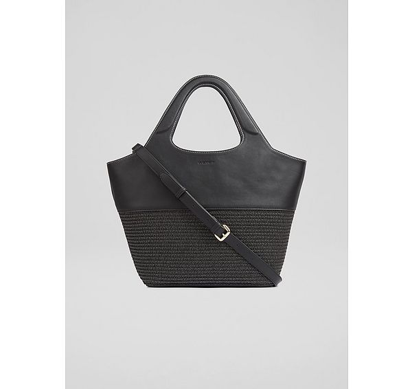 l.k. bennett Carly Black Paper Fabric Blend Crossbody Tote Bag