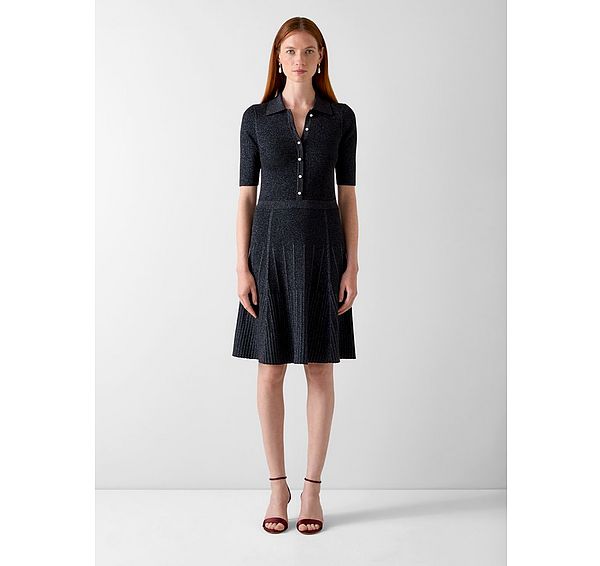 l.k. bennett Carrie Black & Silver Rib Detail Knitted Dress