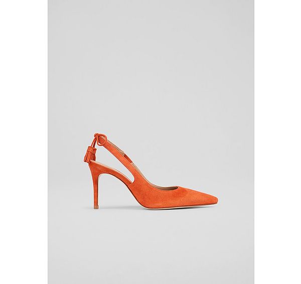 l.k. bennett Cary Orange Suede Tassel Slingback Courts