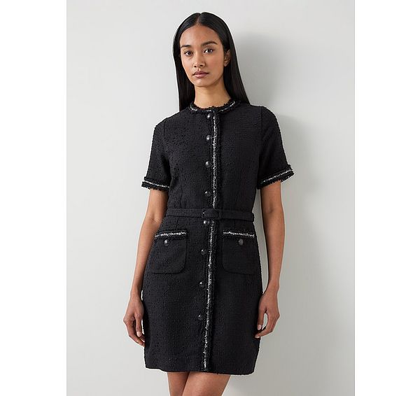 l.k. bennett Charlie Black & Cream Tweed Dress With Trim