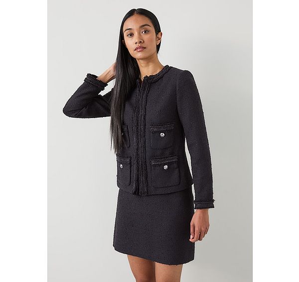 l.k. bennett Charlie Black Tweed Recycled Cotton Trim Jacket