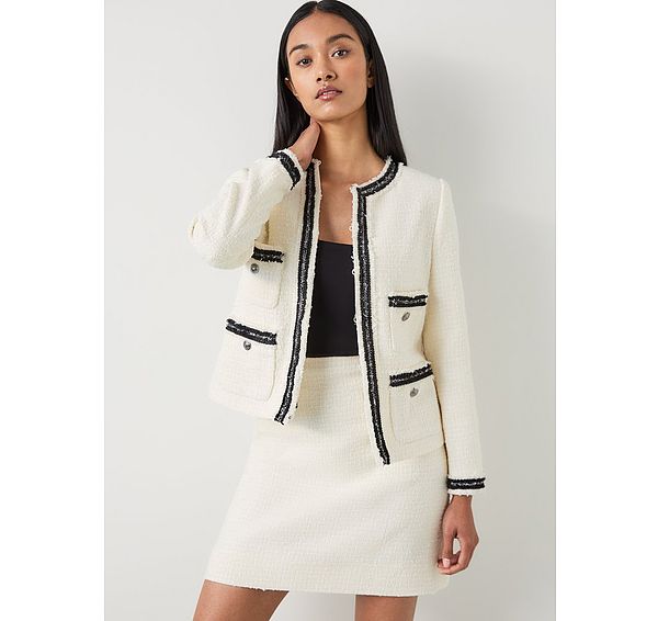 l.k. bennett Charlie Cream Recycled Cotton Tweed Trim Jacket