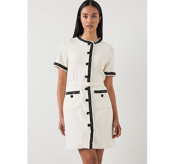 l.k. bennett Charlie Ivory Italian Recycled Cotton-Blend Tweed Dress