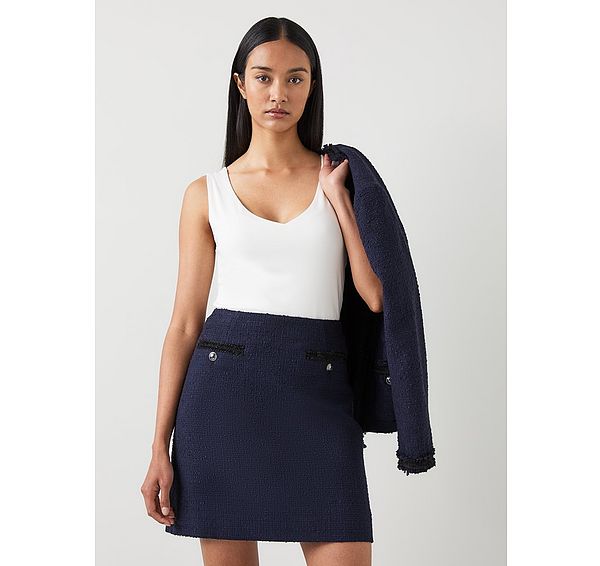 l.k. bennett Charlie Navy Recycled Cotton Blend Tweed Skirt