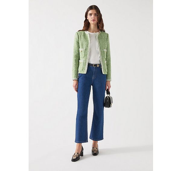 L.k. Bennett Charlie Navy Recycled Cotton Tweed And Trim Jacket