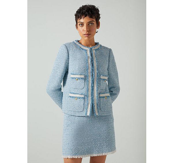 L.k. Bennett Charlie Navy Recycled Cotton Tweed And Trim Jacket