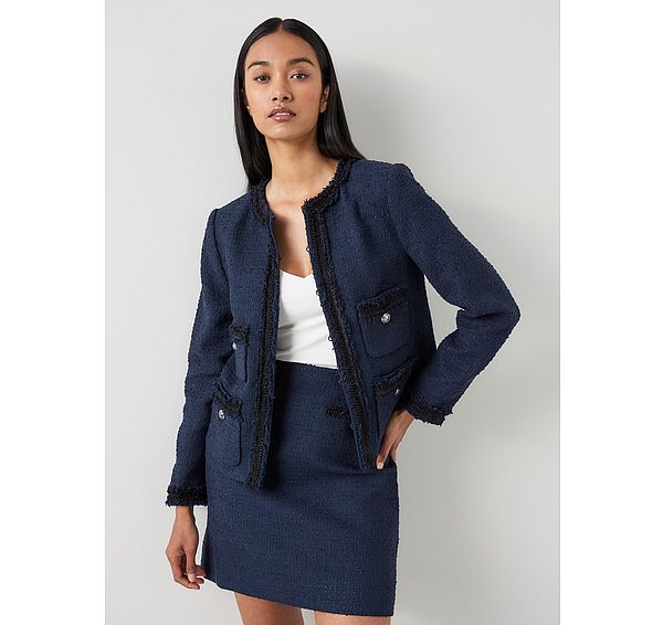 l.k. bennett Charlie Navy Recycled Cotton Tweed And Trim Jacket