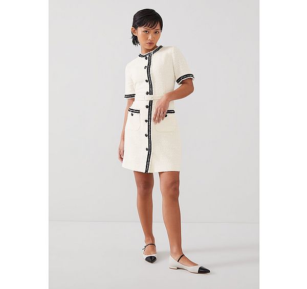 l.k. bennett Charlie Petite Ivory Italian Recycled Cotton-Blend Tweed Dress