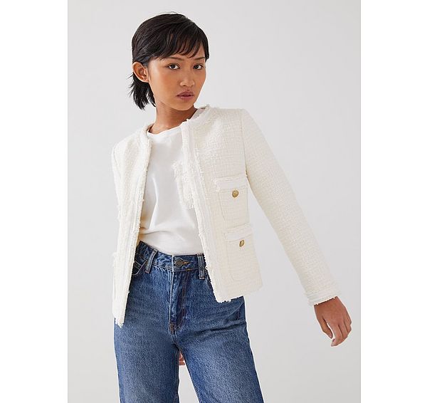 l.k. bennett Charlie Petite Ivory Recycled Cotton Tweed Jacket