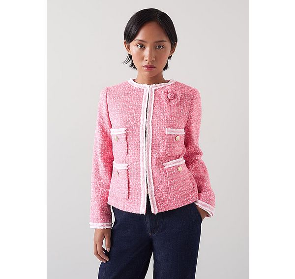 l.k. bennett Charlie Petite Pink & Ivory Recycled Cotton Tweed Jacket