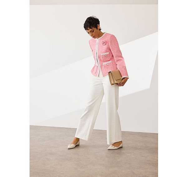 L.k. Bennett Charlie Pink & Ivory Recycled Cotton Tweed And Trim Jacket