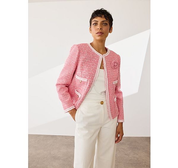 l.k. bennett Charlie Pink & Ivory Recycled Cotton Tweed And Trim Jacket