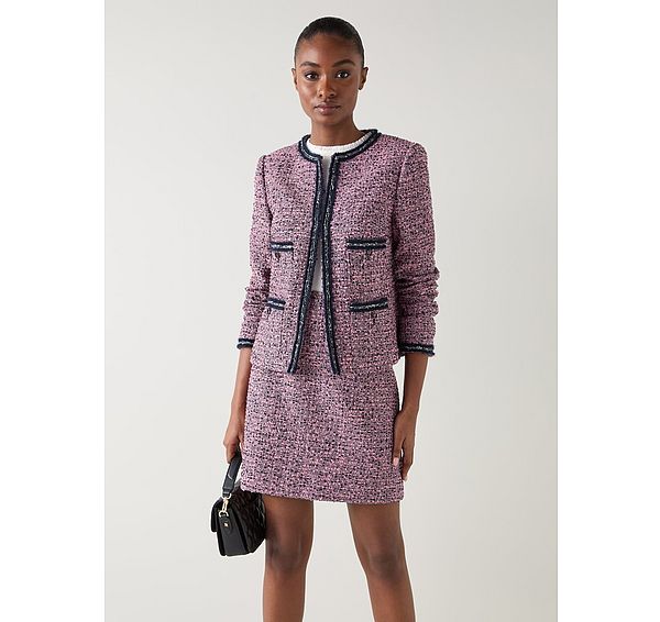 l.k. bennett Charlie Tweed And Trim Pink Recycled Jacket