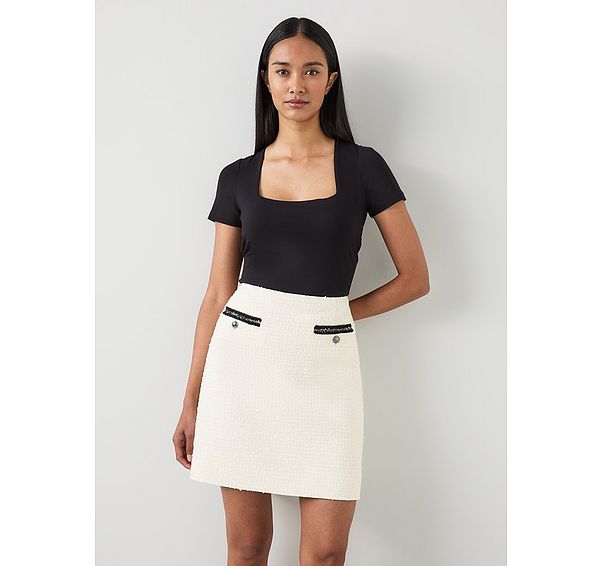 l.k. bennett Charlie White Tweed Recycled Cotton Trim Skirt