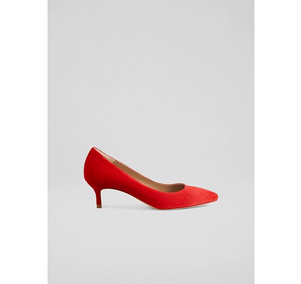 l.k. bennett Classic Audrey Aurora Red Suede Kitten Heel Courts