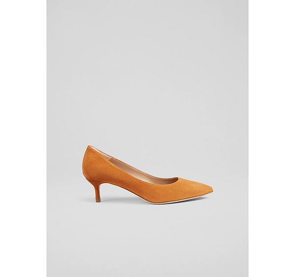 l.k. bennett Classic Audrey Orange Suede Kitten Heel Courts