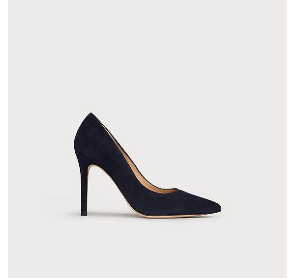 l.k. bennett Classic Fern Navy Suede Pointed Toe Courts