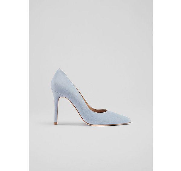 l.k. bennett Classic Fern Pale Blue Suede Pointed Toe Courts