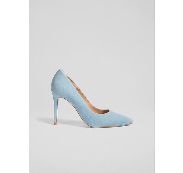 l.k. bennett Classic Fern Powder Blue Suede Pointed Stiletto Courts