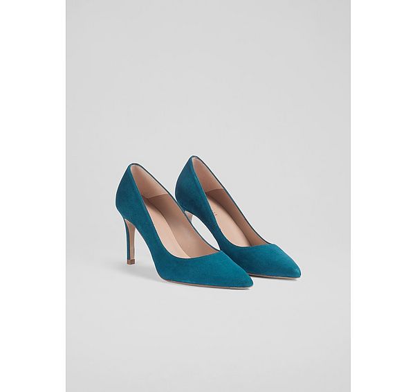 L.k. Bennett Classic Floret Apple Green Suede Pointed Toe Courts