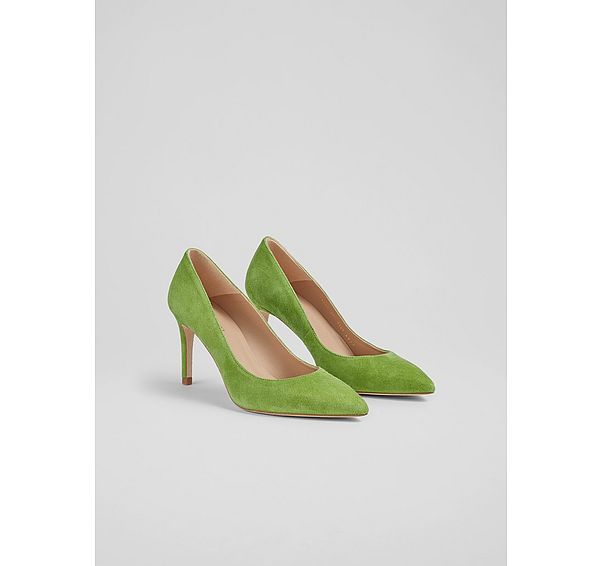 L.k. Bennett Classic Floret Apple Green Suede Pointed Toe Courts
