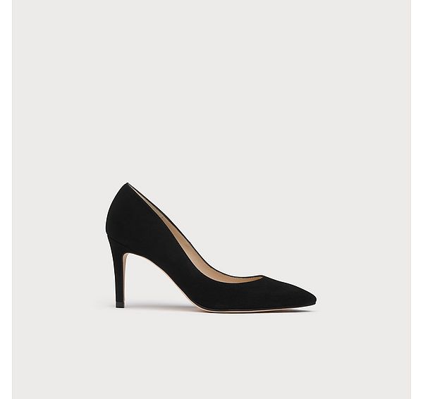 l.k. bennett Classic Floret Black Suede Pointed Toe Courts