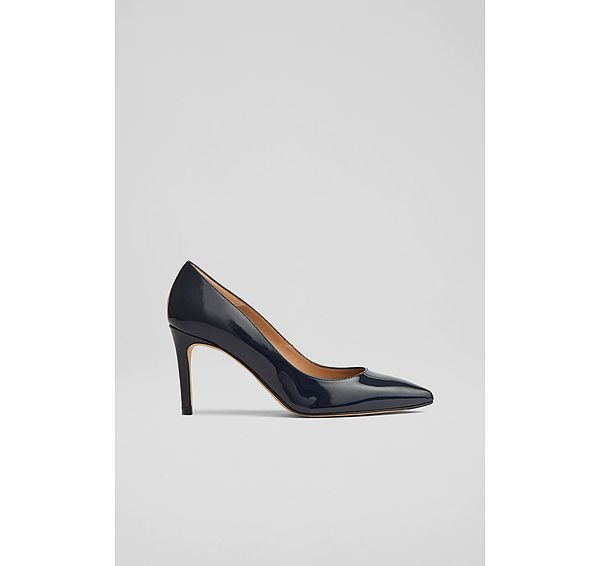 l.k. bennett Classic Floret Navy Patent Leather Pointed Toe Courts