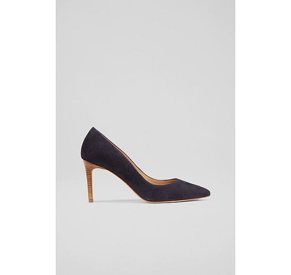l.k. bennett Classic Floret Navy Suede Pointed Toe Courts