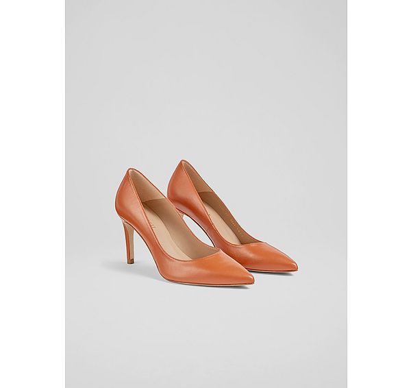 L.k. Bennett Classic Floret Orange Leather Pointed Toe Courts