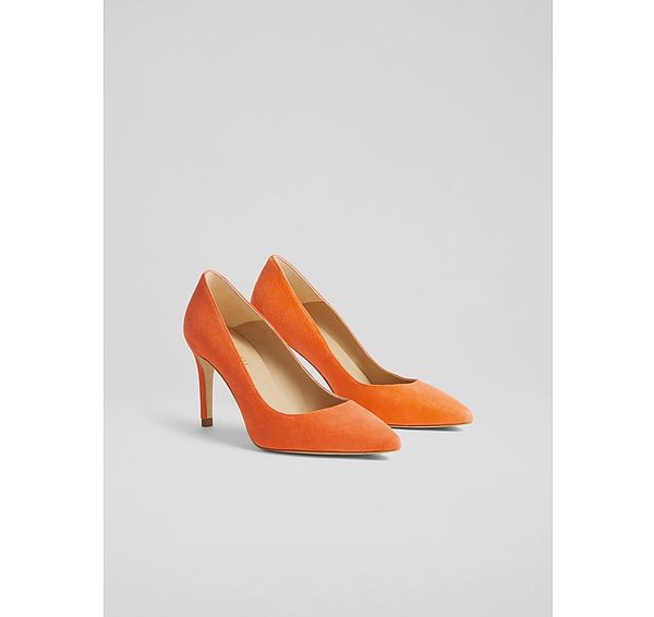 L.k. Bennett Classic Floret Orange Suede Pointed Toe Courts