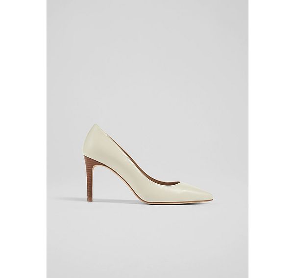 l.k. bennett Classic Floret White Leather Pointed Toe Courts